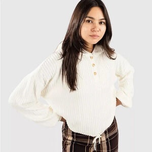 NWT Hurley Cream 1/4 Button Cinch Waist Hoodie